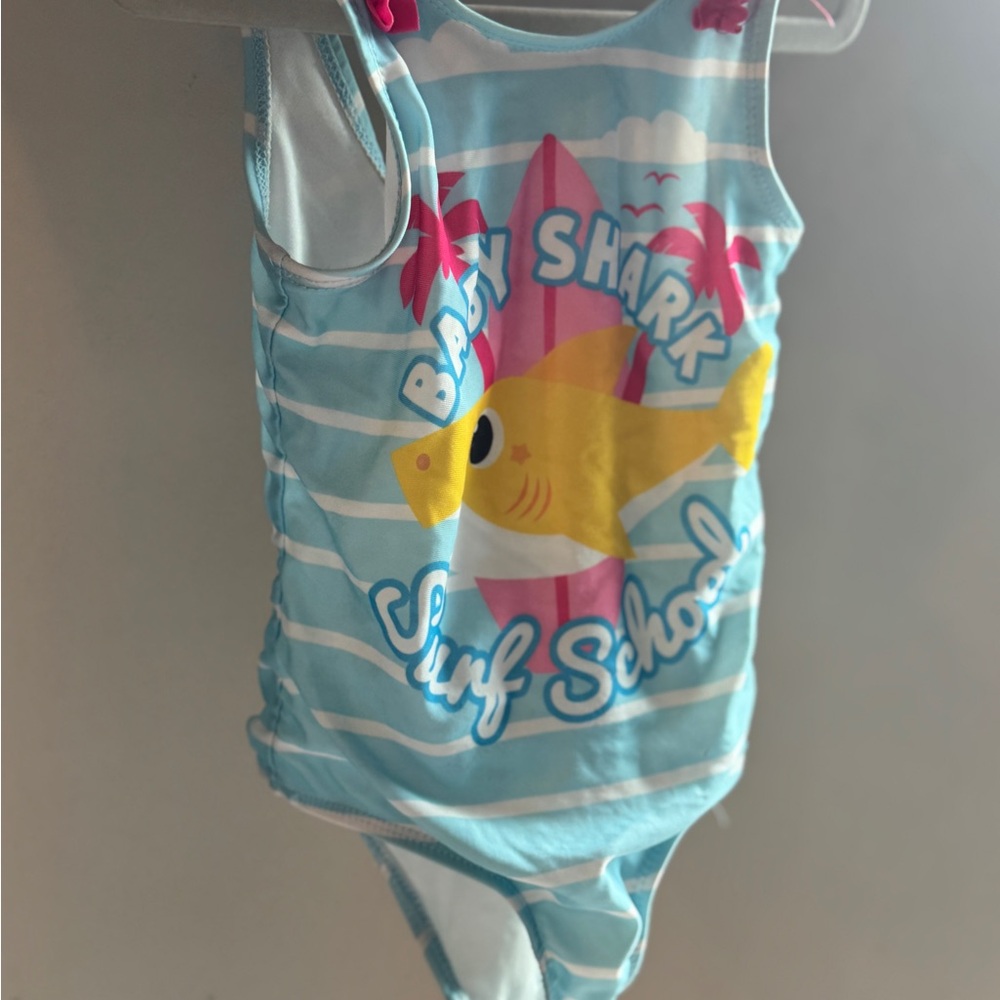 Baby Shark Surf School One-Piece Swimsuit - Light Blue & Yellow